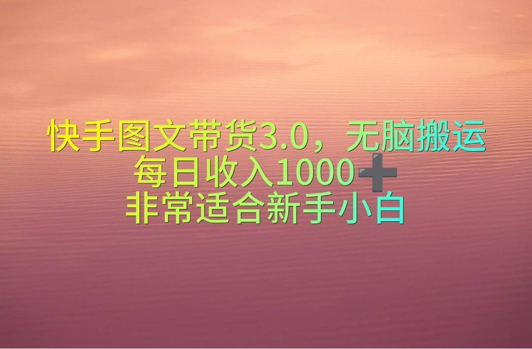 快手图文带货3.0，无脑搬运，每日收入1000＋，非常适合新手小白-天下副业