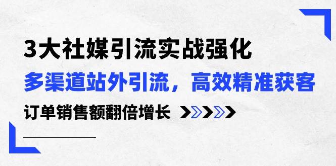 3大社媒引流实操强化，多渠道站外引流/高效精准获客/订单销售额翻倍增长-天下副业
