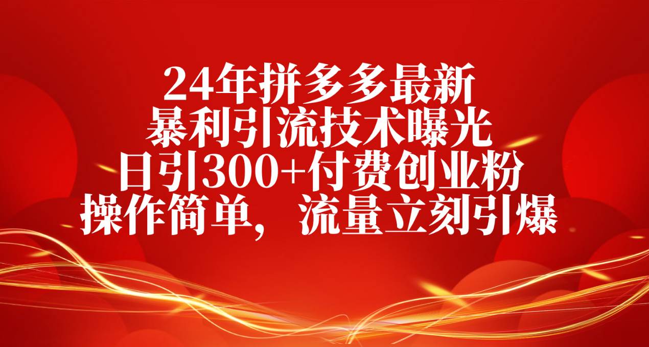 24年拼多多最新暴利引流技术曝光，日引300+付费创业粉，操作简单，流量…-天下副业