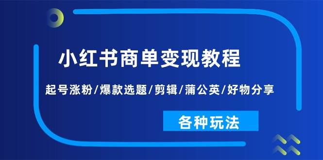 小红书商单变现教程：起号涨粉/爆款选题/剪辑/蒲公英/好物分享/各种玩法-天下副业