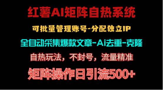 红薯矩阵自热系统，独家不死号引流玩法！矩阵操作日引流500+-天下副业