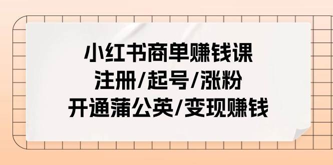 小红书商单赚钱课：注册/起号/涨粉/开通蒲公英/变现赚钱（25节课）-天下副业