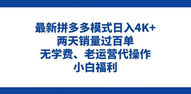 拼多多最新模式日入4K+两天销量过百单，无学费、老运营代操作、小白福利-天下副业