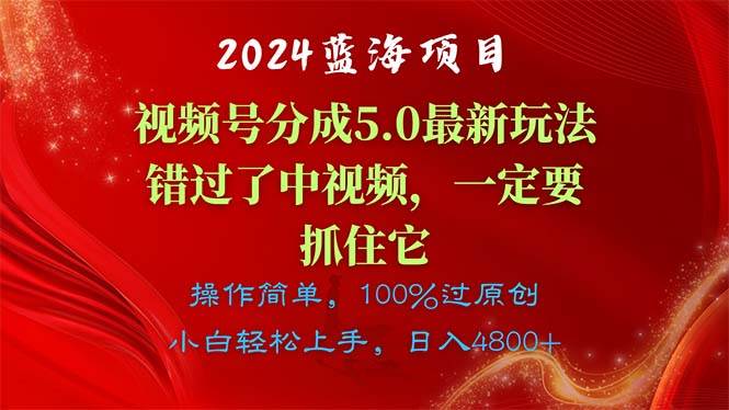 2024蓝海项目，视频号分成计划5.0最新玩法，错过了中视频，一定要抓住…-天下副业