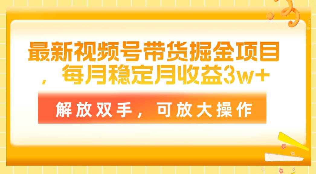 最新视频号带货掘金项目，每月稳定月收益3w+，解放双手，可放大操作-天下副业
