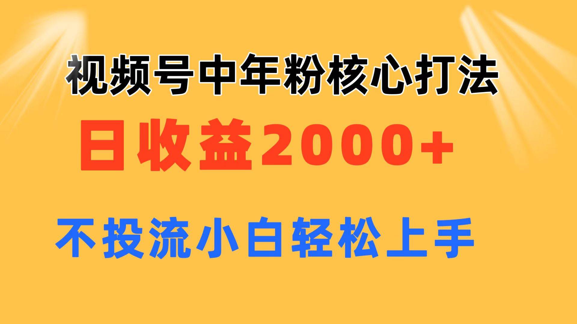 视频号中年粉核心玩法 日收益2000+ 不投流小白轻松上手-天下副业