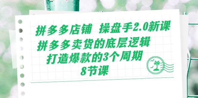 拼多多店铺 操盘手2.0新课，拼多多卖货的底层逻辑，打造爆款的3个周期-8节-天下副业