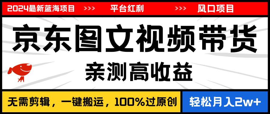 2024最新蓝海项目，逛逛京东图文视频带货，无需剪辑，月入20000+-天下副业