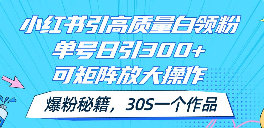 小红书引高质量白领粉，单号日引300+，可放大操作，爆粉秘籍！30s一个作品-天下副业
