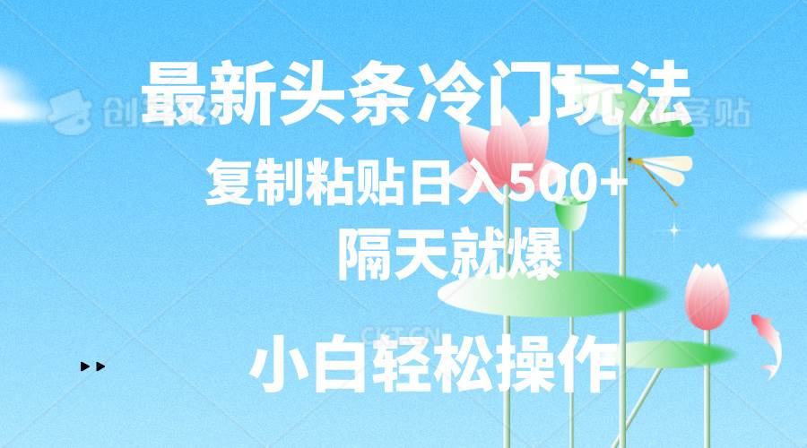最新头条冷门玩法，隔天就爆，复制粘贴日入500+-天下副业