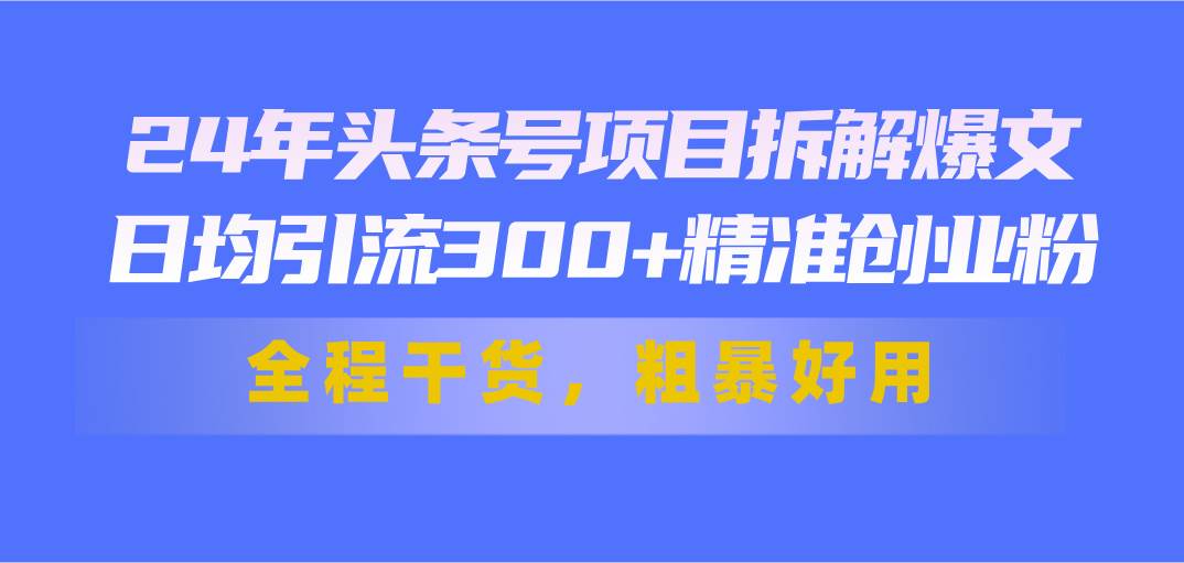 24年头条号项目拆解爆文，日均引流300+精准创业粉，全程干货，粗暴好用-天下副业