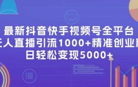 最新抖音快手视频号全平台无人直播引流1000+精准创业粉,日轻松变现5000+-天下副业