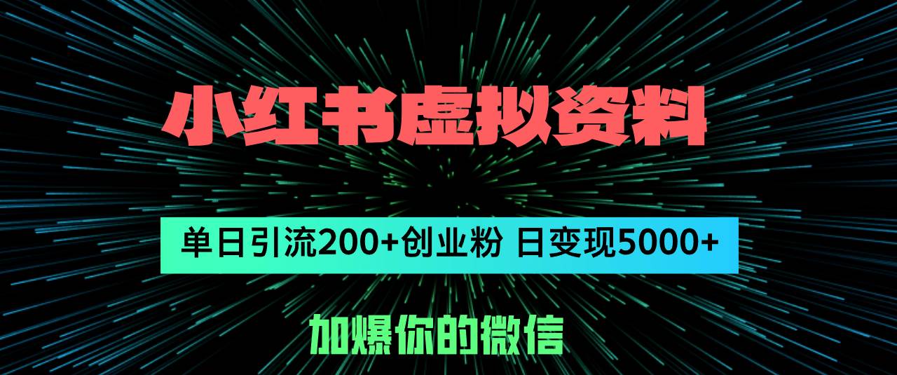 小红书虚拟资料日引流200+创业粉，单日变现5000+-天下副业