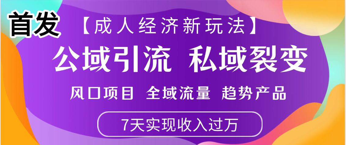 首发：【成人经济新玩法】市面独家玩法，风口项目、全域流量、趋势产品，7天实现月入过万-天下副业