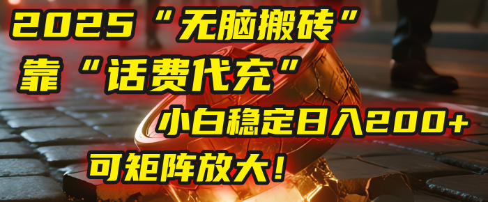 无脑搬砖项目：靠“话费代充”，小白稳定日入200+，可矩阵放大！-天下副业