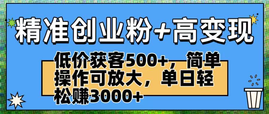 精准创业粉+高变现：低价获客500+，简单操作可放大，单日轻松赚3000+-天下副业