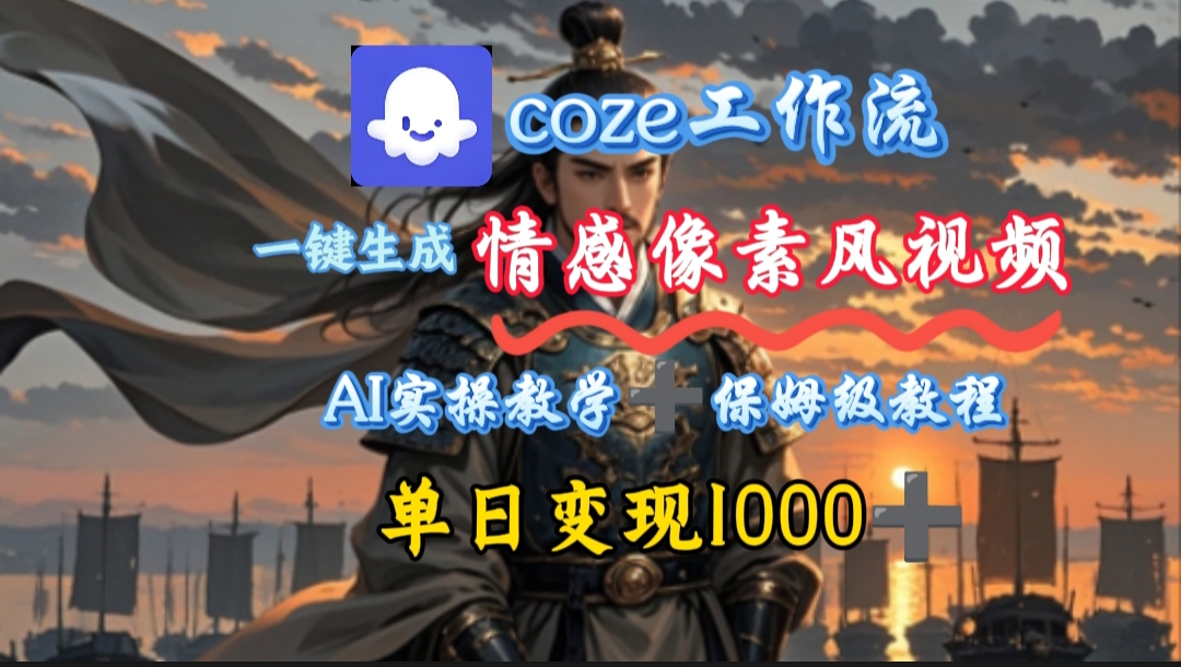 用coze工作流一键生成情感像素风视频，几分钟一条，单日变现500+-天下副业