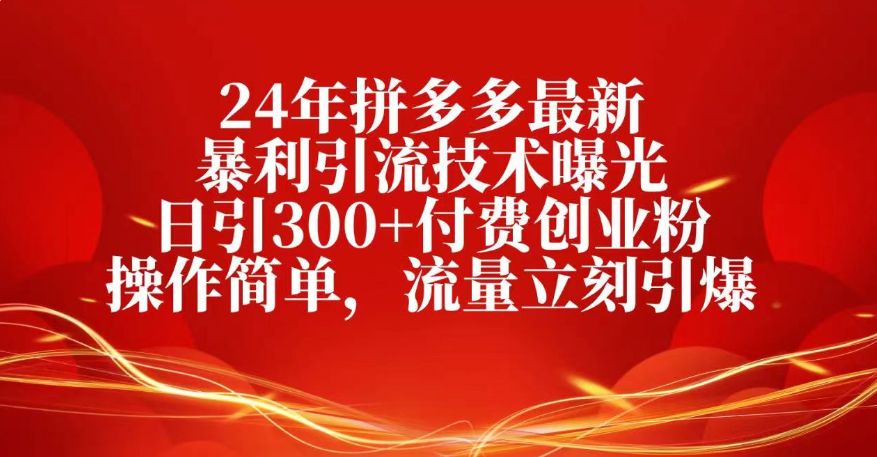 25年拼多多最新暴利引流技术曝光、日引300+付费创业粉操作简单，流量立刻引爆-天下副业