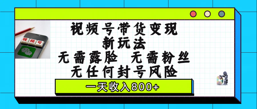 视频号带货变现新玩法，无需露脸，无需粉丝，无任何封号风险，一天收入800+-天下副业