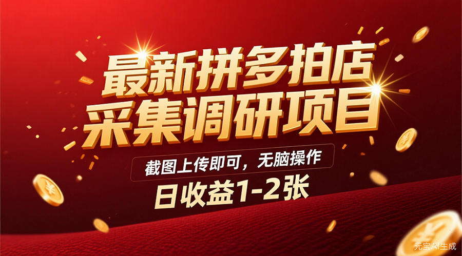 最新拼多多拍店采集调研项目,截图上传即可,无脑操作,日收益1-2张-天下副业