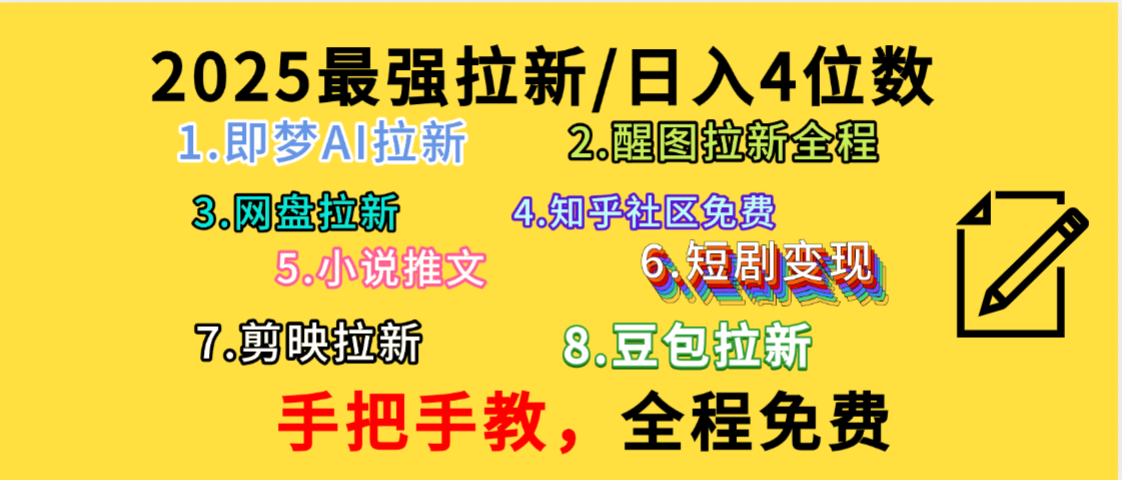 全程免费，手把手教，日入4位数的拉新项目，教会你免费使用各种AI软件，并且持续更新市面上最新的项目哦！-天下副业