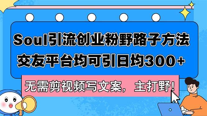 Soul引流创业粉野路子方法，交友平台均可引日均300+，无需剪视频写文案…-天下副业